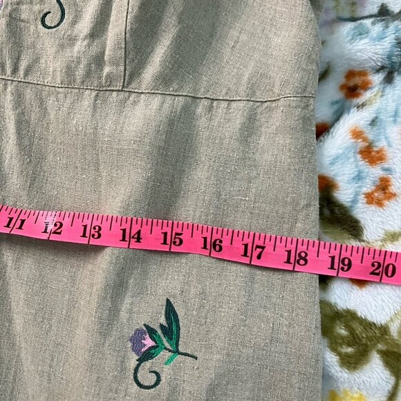 Y2K Gap Linen Embroidered Dress Womens 12 Floral Strappy Neutral Vintage 90s - Picture 10 of 10